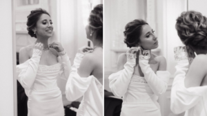elegant bridal updo and natural glam makeup by KiSSandMaKeUp Beauty Studio + Spa before her wedding at The Society Room of Hartford.